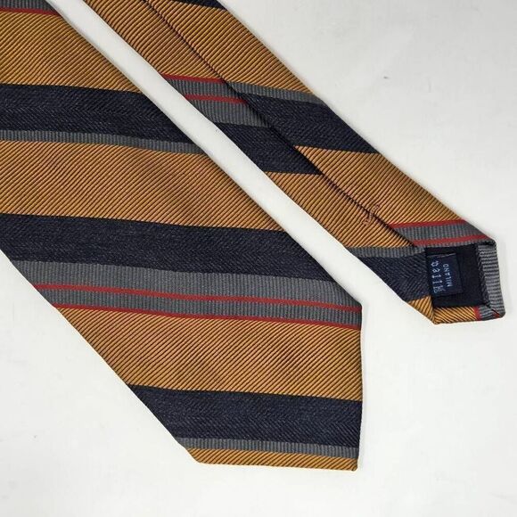 BERGDORF GOODMAN ALTEA MILANO SILK TIE BLUE ORANGE GRAY REPP STRIPE 3.5" X 60" - Picture 1 of 3
